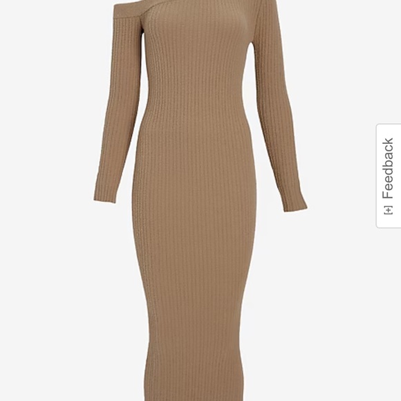 Express Cozy Ribbed One Shoulder Midi Sheath Dress size small - Picture 3 of 9
